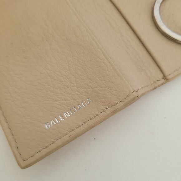 Balenciaga Logo 6 Key Ring Card Holder Wallet Case Leather Small Unisex Beige - Picture 4 of 13